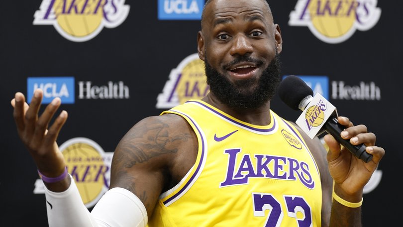 LeBron James  speaks with the media during Los Angeles Lakers media day on September 29.