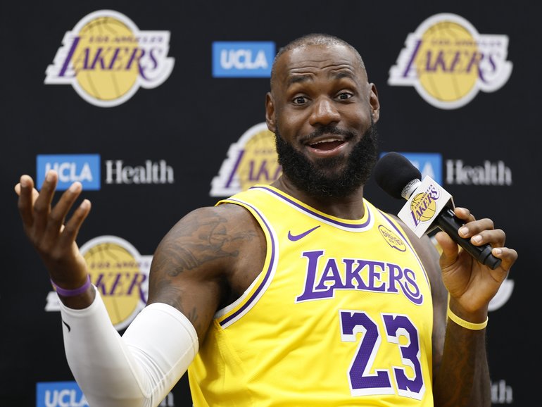 LeBron James  speaks with the media during Los Angeles Lakers media day on September 29.
