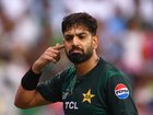 Haris Rauf of Pakistan gestures to the crowd during the Asia cup match between India and Pakistan at Dubai International Stadium.