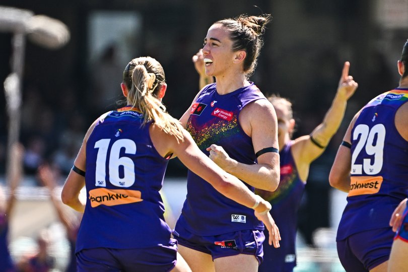 Laura Pugh celebrates a goal.