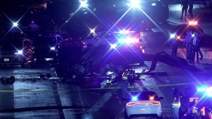 Lanes of a freeway were closed in Sacramento, California, after a helicopter crashed on Monday.