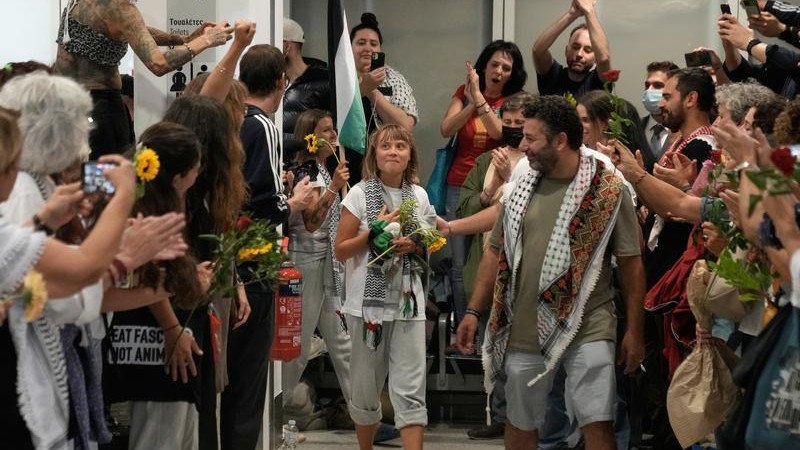 Greta Thunberg was among flotilla activists to arrive in Athens after being deported from Israel.
