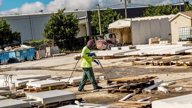 A worker at at a concrete casting company in Delray Beach, Fla., Sept. 2, 2025. The sum of President Donald Trump’s high tariffs and mass deportations appear to have created noticeable pressure on employers. 