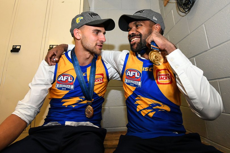 Dom Sheed and Liam Ryan after West Coast’s 2018 triumph.
