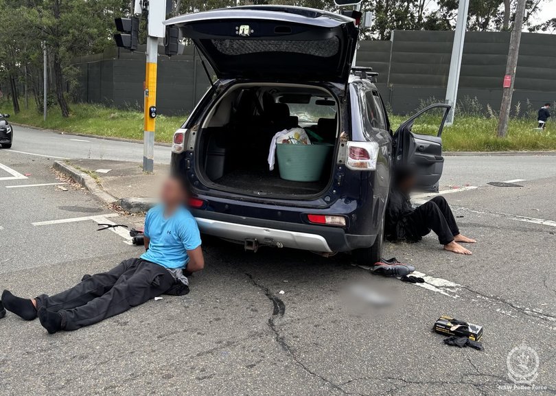 Tighe and Mundine were arrested from a Mitsubishi.
