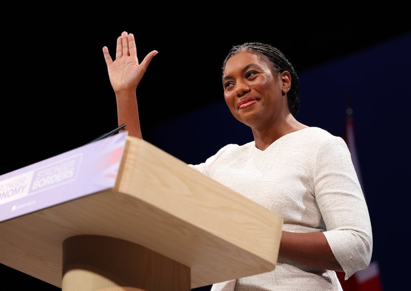 British Conservative Party Leader Kemi Badenoch speaks on the final day of the Conservative Party Conference.