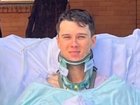 Tom Prebble pictured after his major spinal surgery.