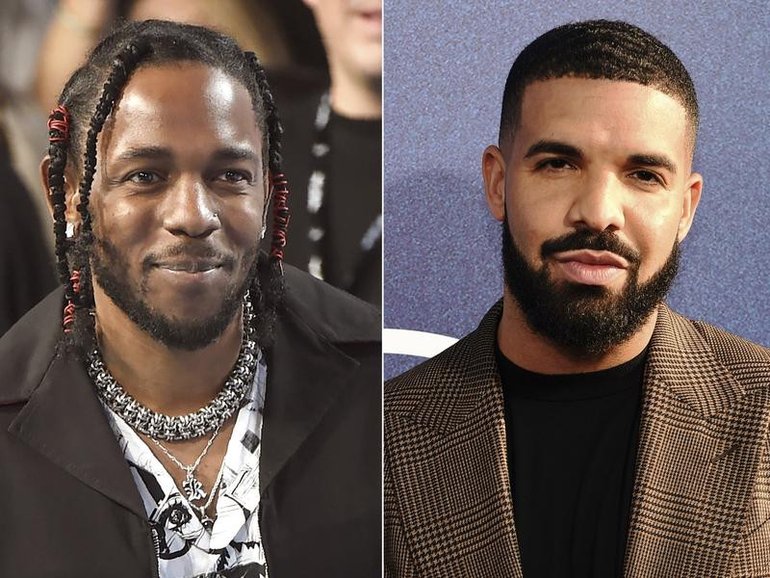 Rapper Drake, right, has lost his case against Universal Music Group over a Kendrick Lamar track. 
