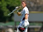 Marnus Labuschagne celebrating his century during day three of the Sheffield Shield match between Queensland and Tasmania.