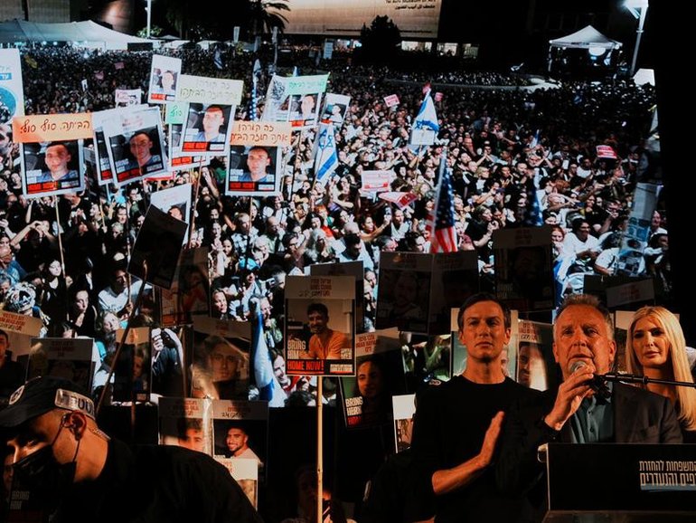 Hostages held in the Gaza Strip ‘are coming home,’ envoy Steve Witkoff has told crowds in Tel Aviv. (AP PHOTO)