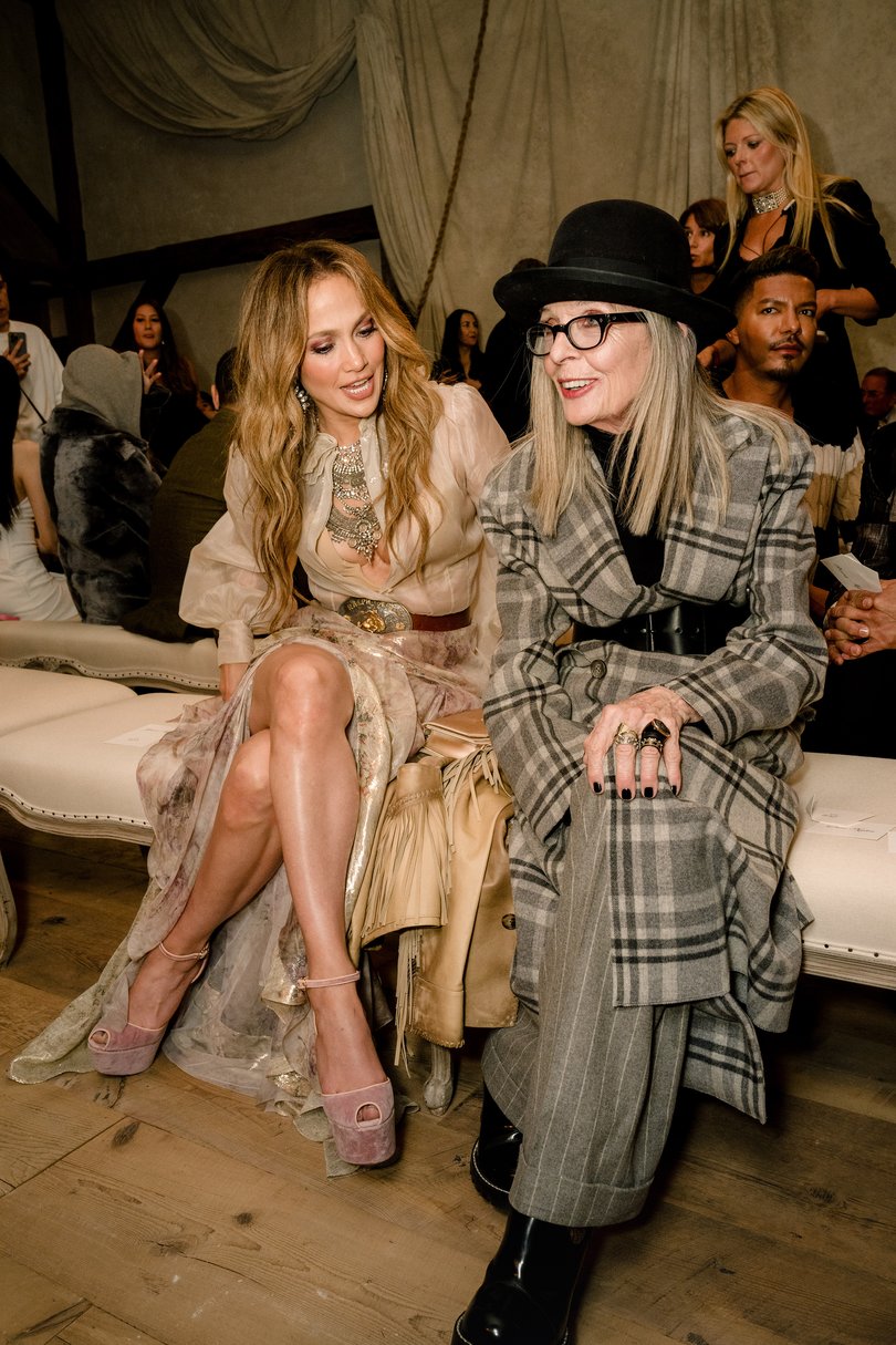 Jennifer Lopez and Diane Keaton attend the Ralph Lauren fashion show in New York, Sept. 9, 2023.