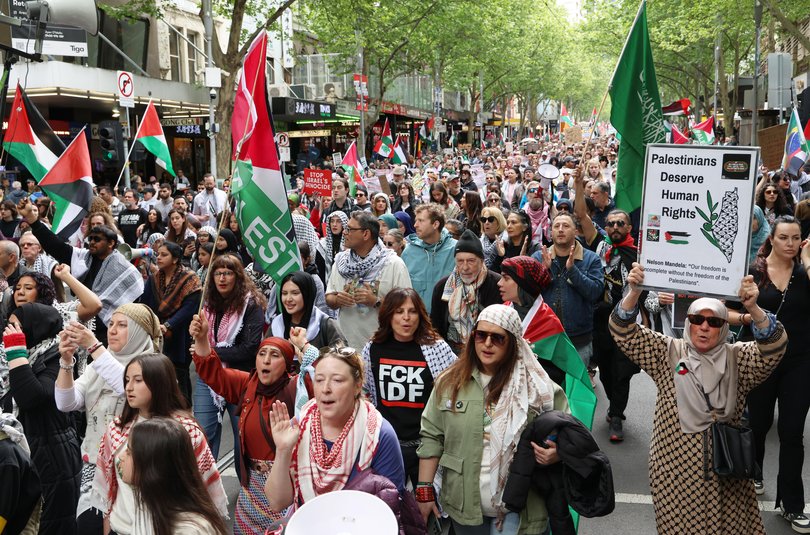 MELBOURNE, AUSTRALIA- NewsWire Photos OCTOBER 12, 2025: The Nationwide March for Palestine held in Melbourne CBD. Picture: NewsWire/ David Crosling Picture: David Crosling NewsWire