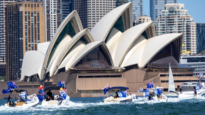 A pro-Israel convoy of boats have sailed on Sydney Harbour. Picture: NewsWire / Thomas Lisson