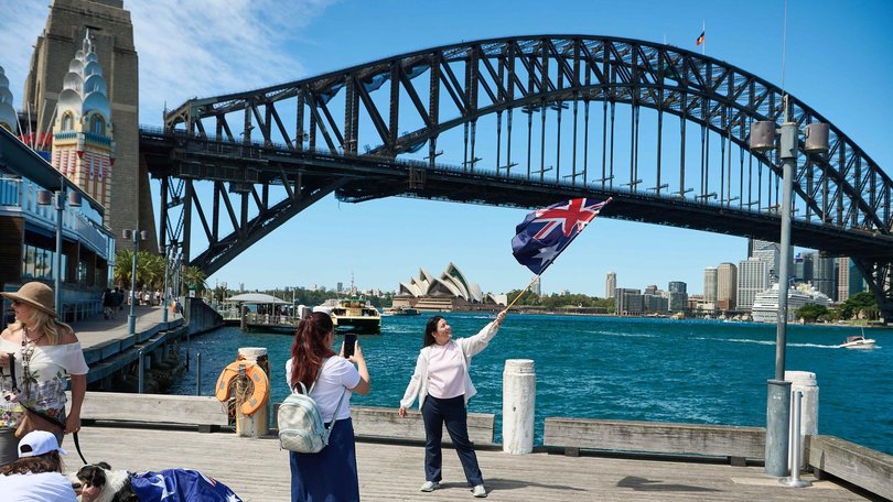 The group gathered at Luna Park Wharf. Picture: NewsWire / Flavio Brancaleone