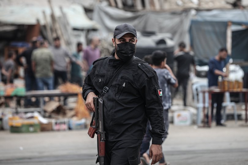 Police begin patrols to ensure security following the implementation of the ceasefire in Gaza.