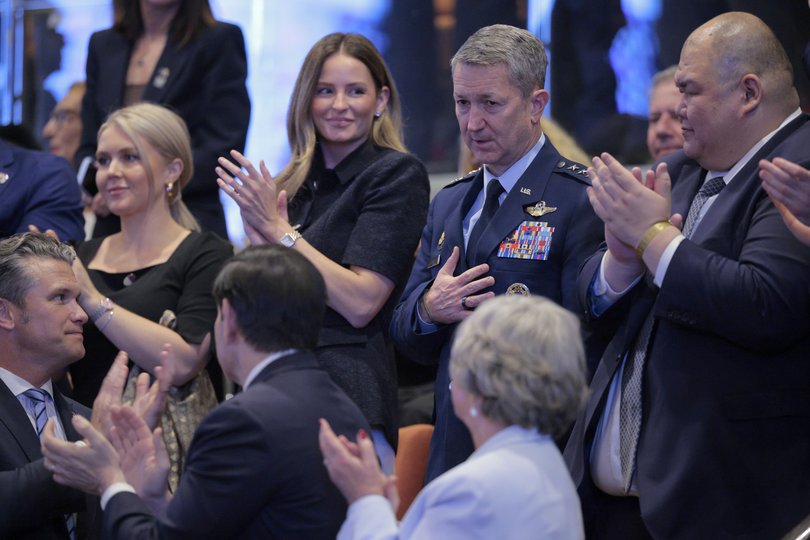 Dan Caine receives applause at the Knesset, Israel’s parliament, on October 13, 2025 in Jerusalem.