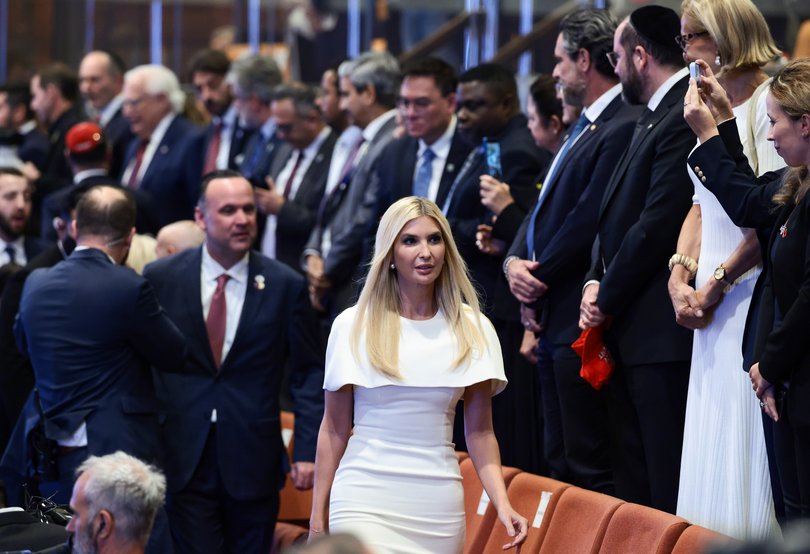 Ivanka Trump walks after U.S. President Donald Trump delivered remarks to the Knesset, Israel's parliament, on October 13, 2025 in Jerusalem. 