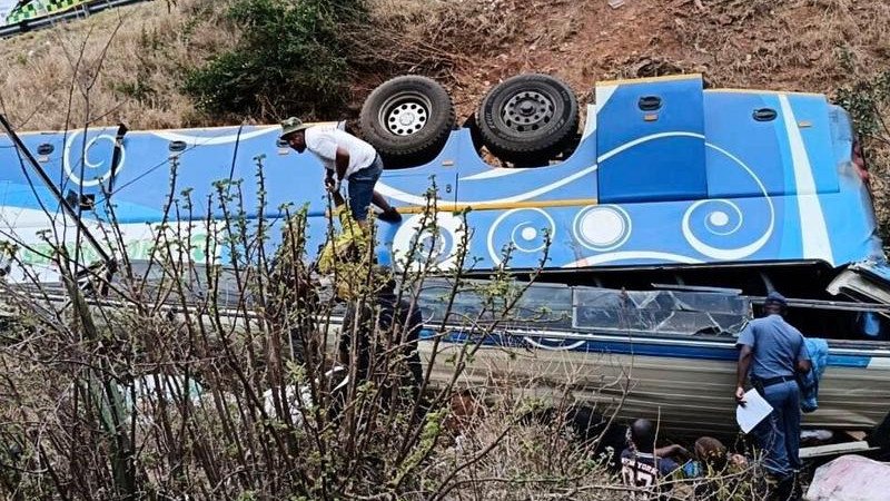 Rescuers pulled scored of victims from a bus that crashed off a mountain road in South Africa.