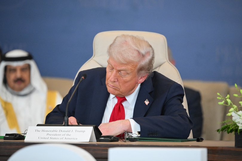 US President Donald Trump during a signing ceremony in presence of heads of state and government during Peace Summit in Sharm El Sheikh, Egypt.
