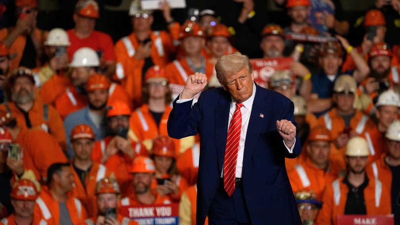 President Donald Trump at the US Steel-Irvin Works after greenlighting the merger between U.S. Steel and Tokyo-based Nippon Steel in May.
