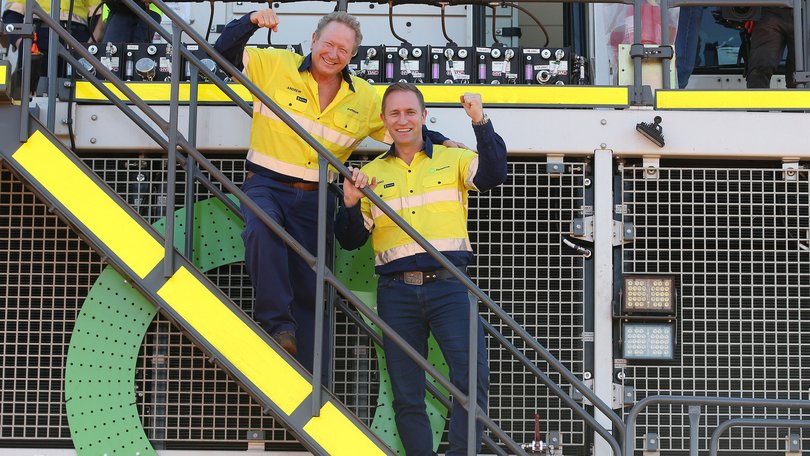 Fortescue chairman Andrew Forrest and CEO Dino Otranto at the opening of the miner’s Green Energy Hub at the Christmas Creek mine site in the Pilbara last year.