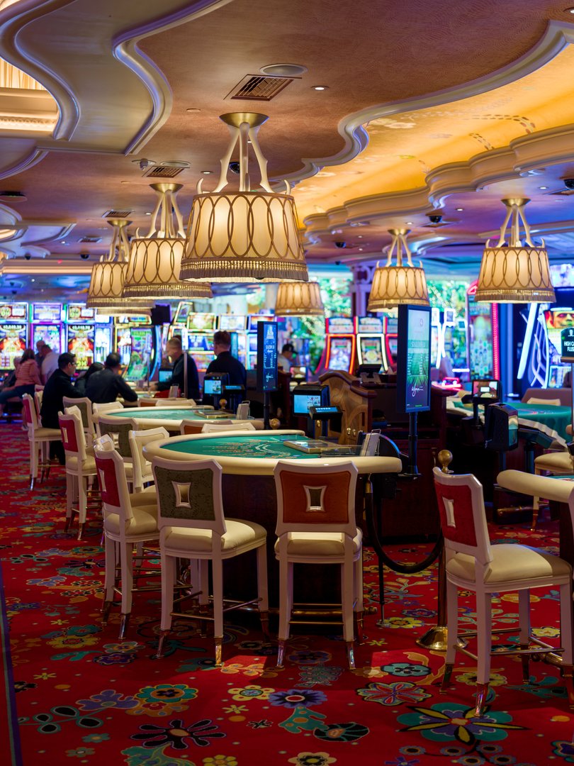 Empty card tables in the casino at the Wynn Las Vegas.