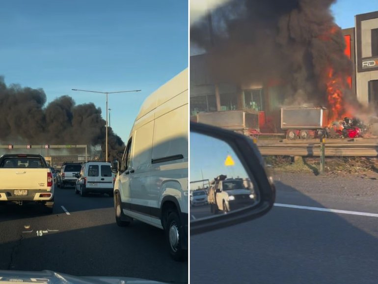 A truck fire on the West Gate Freeway in Melbourne is causing major traffic delays.