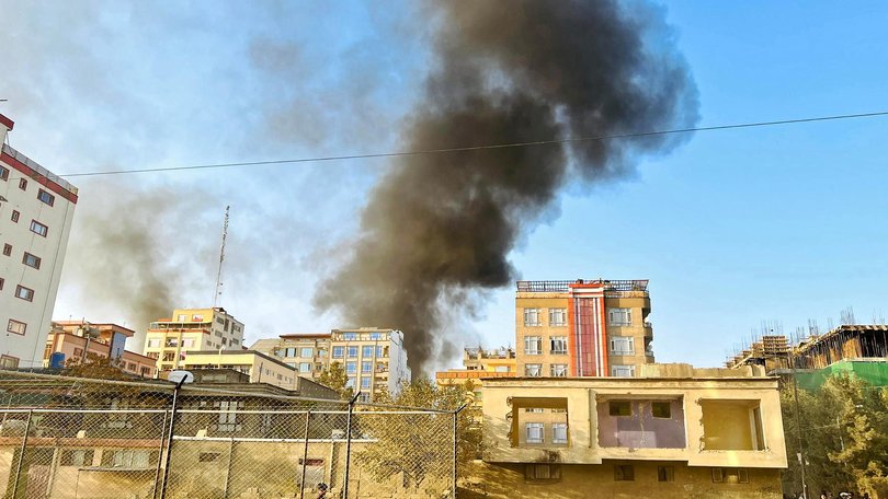Smoke rises up from the site of explosions in Kabul on October 15, 2025, amid heavy border clashes between Afghanistan and Pakistan.