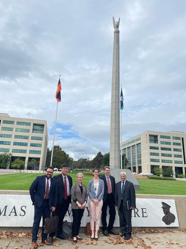Ashley Tellis, far right, with The National Bureau of Asian Research team, in front of the Australian Department of Defence headquarters in Canberra.