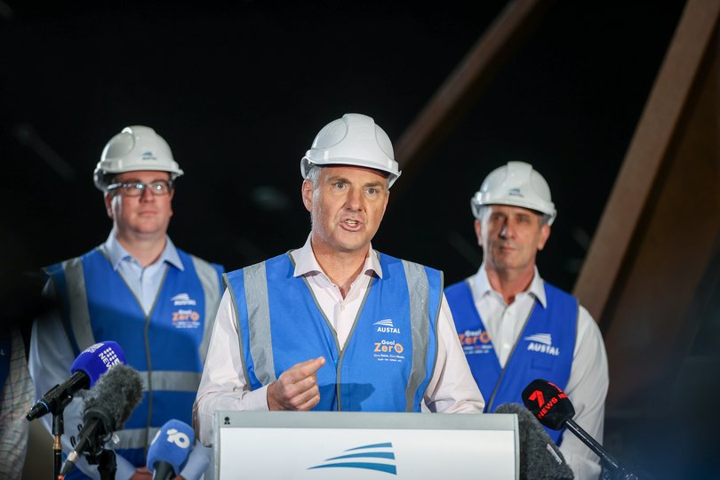 Deputy Prime Minister Richard Marles during a press conference at Austal Henderson Shipyard.