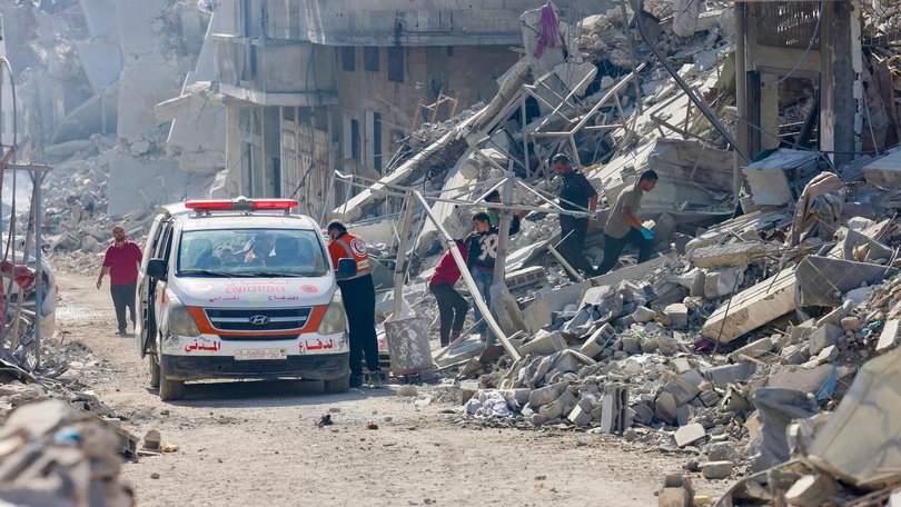 An ambulance stands ready to respond to any emergencies in Khan Yunis.