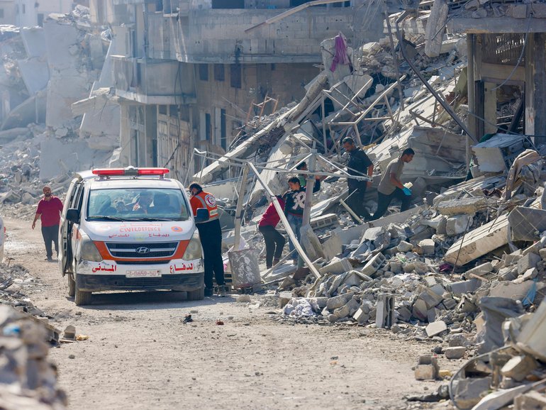 An ambulance stands ready to respond to any emergencies in Khan Yunis.