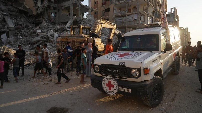 The International Committee of the Red Cross handed over a body to Israeli forces in Gaza. (AP PHOTO)