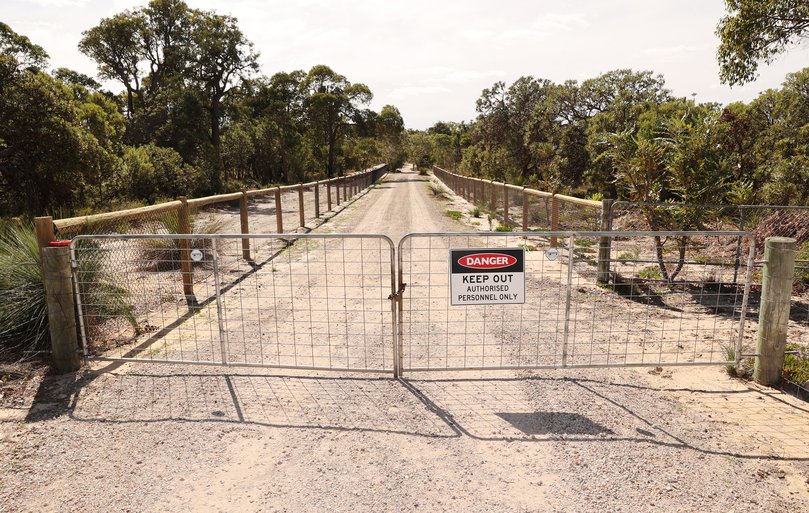The driveway to Ms Giuffre’s property in Neergabby, about 80km north of Perth.