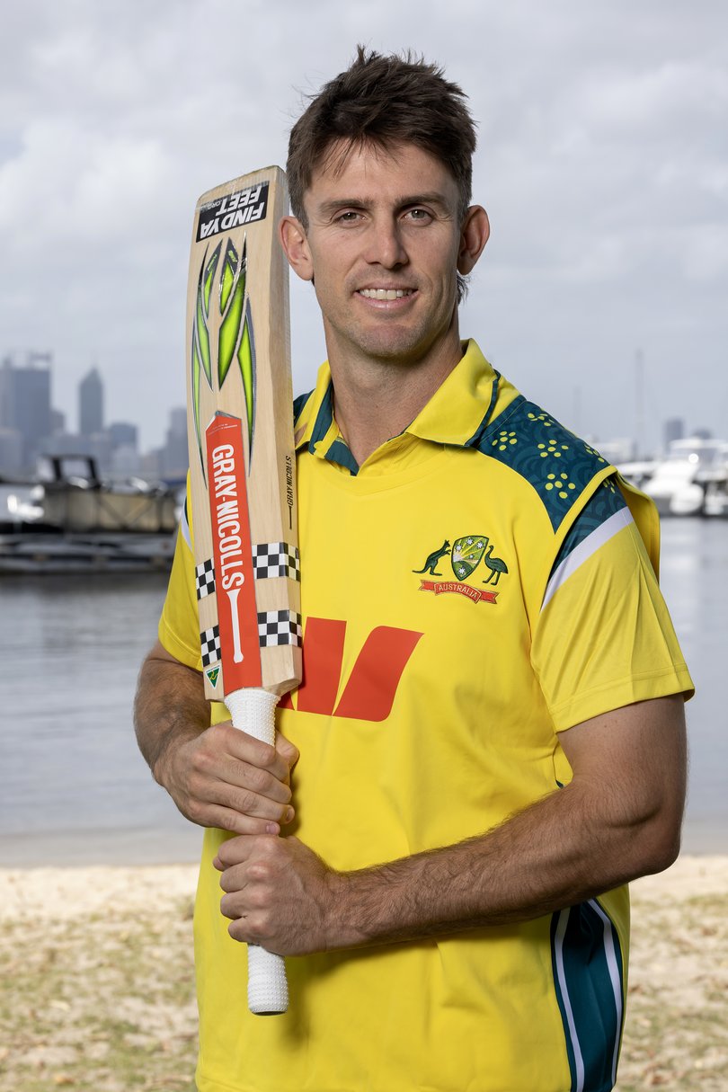PERTH, AUSTRALIA - OCTOBER 18: Mitchell Marsh of Australia poses during the Australia v India Captains Media Call at Matilda Bay on October 18, 2025 in Perth, Australia. (Photo by Paul Kane/Getty Images)