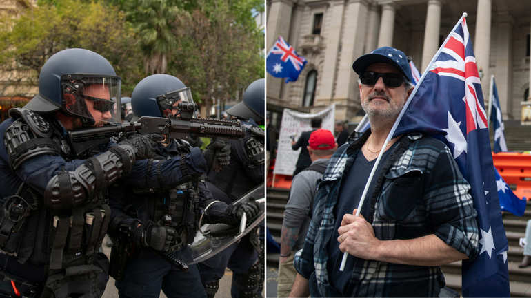 Police have clashed with demonstrators countering anti-mass immigration rallies in Melbourne.
