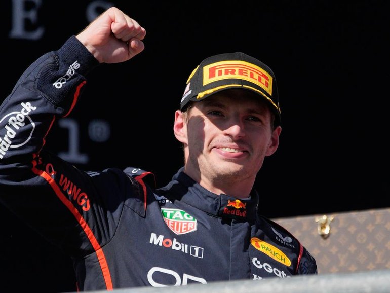 Max Verstappen celebrates his dominant win in the United States Grand Prix in Austin. (AP PHOTO)