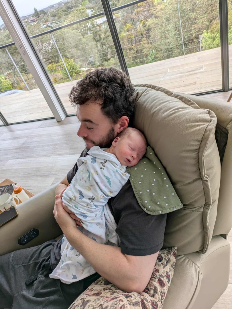 Nathan Warnecke with baby Axel.