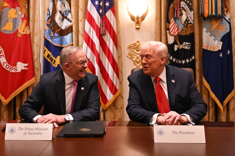 Anthony Albanese and Donald Trump share a laugh in the Cabinet Room.