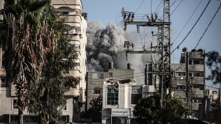 Smoke rises after Israeli airstrike hit al-Bureij camp despite ceasefire in Gaza Strip.