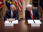 US President Donald Trump, right, and Prime Minister Anthony Albanese during a meeting in the Cabinet Room of the White House in Washington, DC.