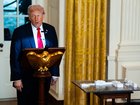 President Donald Trump delivers remarks in the White House on Wednesday. 