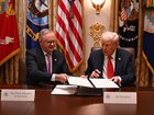 Australian Prime Minister Anthony Albanese and US President Donald Trump sign a US- Australia Framwork for Securing of Supply in the Mining and Processing of Critical Minerals and Rare Earths during a meeting in the Cabinet Room at the White House in Washington, D.C., United States, Monday, October 20, 2025. (AAP Image/Lukas Coch) NO ARCHIVING LUKAS COCH