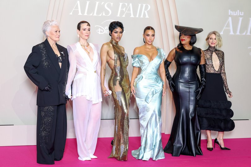 Glenn Close, Sarah Paulson, Teyana Taylor, Kim Kardashian, Niecy Nash-Betts and Naomi Watts attend the All's Fair Disney+ Premiere at Maison de La Chimie on October 21, 2025 in Paris, France.