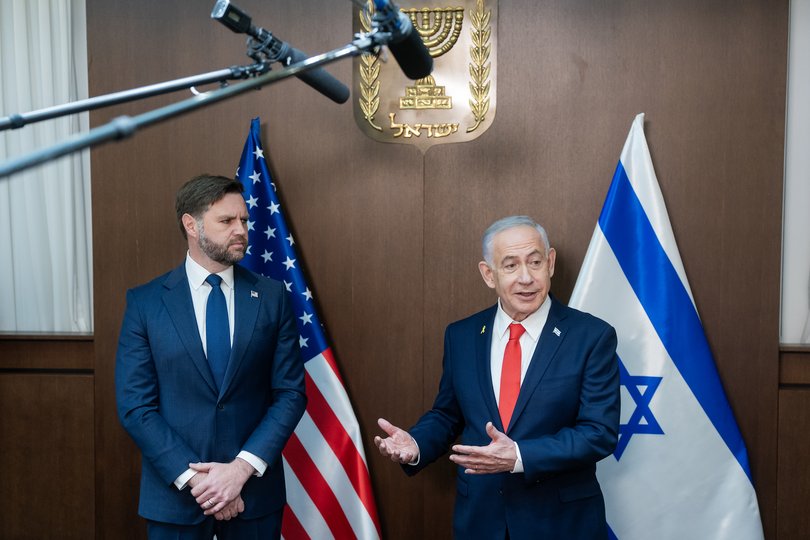 US Vice President JD Vance and Prime Minister of Israel Benjamin Netanyahu meet at the Prime Minister's Office.