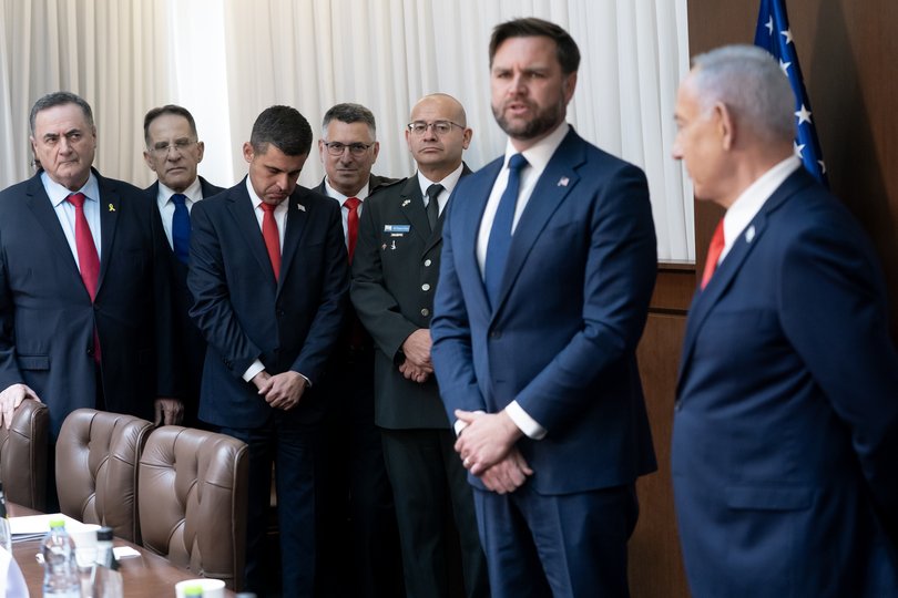 Members of Israeli Prime Minister Benjamin Netanyahu's Government listen as US. Vice President JD Vance speaks.