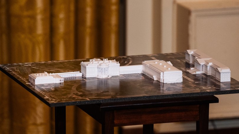 A model of the White House during a ballroom fundraising dinner in the East Room on Oct. 15. MUST CREDIT: Demetrius Freeman/The Washington Post