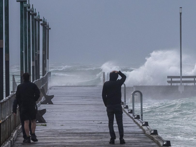 The wind caused major waves in the city’s eastern suburbs. Picture: Jason Edwards