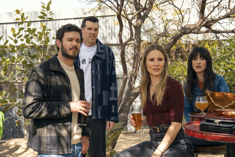 Adam Brody, Timothy Simons, Kristen Bell and Jackie Tohn in Nobody Wants This.