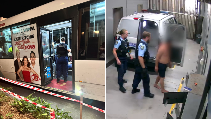 A man has been arrested after allegedly stabbing another passenger in a random attack on a bus.